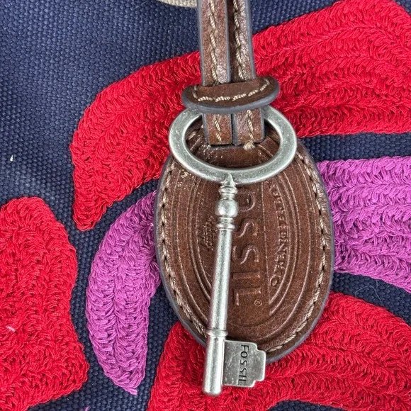 Fossil Cameron Fabric Satchel Bag Navy Blue Floral Embroidery ZB4477997 New - Picture 4 of 14